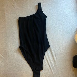 Black One Shoulder Bodysuit from Topshop, Size US 2.